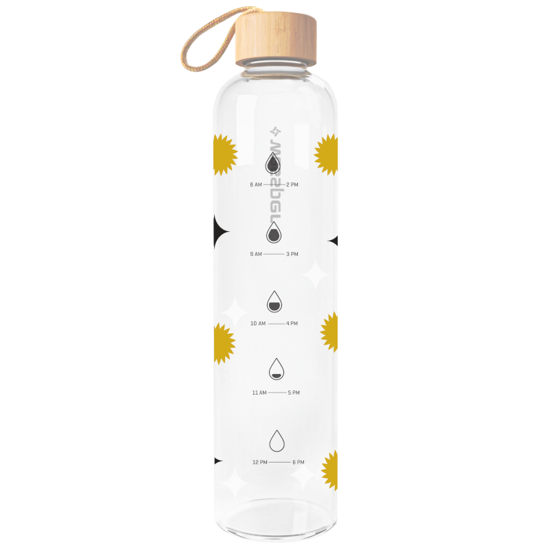 Szklana butelka motywacyjna Wessper ActiveMax Crystalline 1L z nadrukiem w promienie słońca oraz gwiazdki