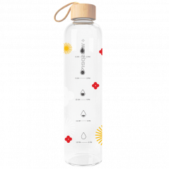 Szklana butelka motywacyjna Wessper ActiveMax Crystalline 1L z nadrukiem w czerwone kwiaty i żółte promienie