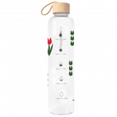 Szklana butelka motywacyjna Wessper ActiveMax Crystalline 1L z nadrukiem w kolorowe kwiaty