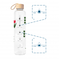 Szklana butelka motywacyjna Wessper ActiveMax Crystalline 1L z nadrukiem w kolorowe kwiaty