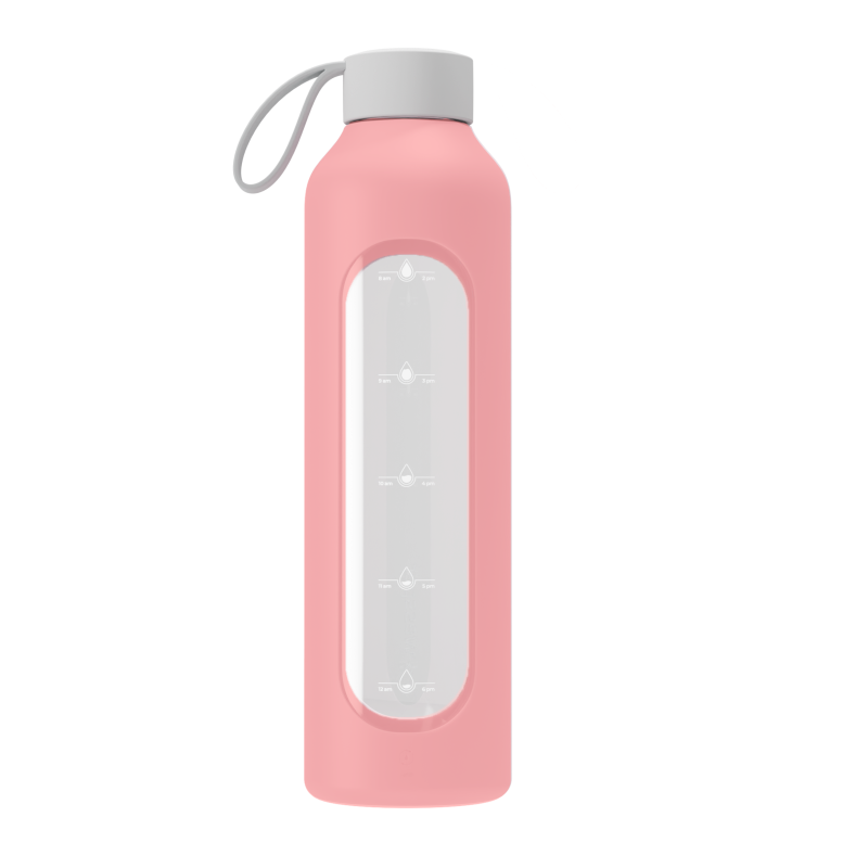 Szklana butelka na wodę 1 l Wessper B1 Borosilicate Pink – szczelna, bez BPA, z miarką