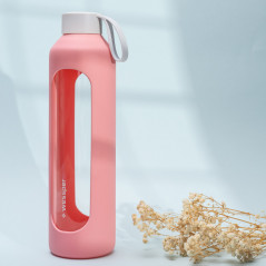 Szklana butelka na wodę 1 l Wessper B1 Borosilicate Pink – szczelna, bez BPA, z miarką