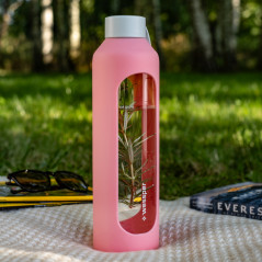 Szklana butelka na wodę 1 l Wessper B1 Borosilicate Pink – szczelna, bez BPA, z miarką