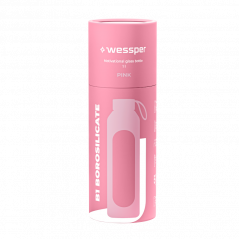 Szklana butelka na wodę 1 l Wessper B1 Borosilicate Pink – szczelna, bez BPA, z miarką