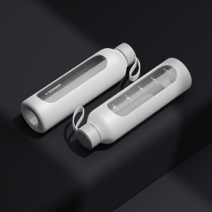 Szklana butelka na wodę 1 l Wessper B1 Borosilicate White – szczelna, bez BPA, z miarką