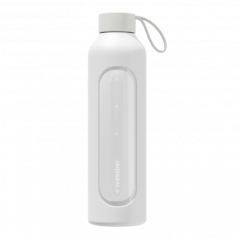 Szklana butelka na wodę 1 l Wessper B1 Borosilicate White – szczelna, bez BPA, z miarką