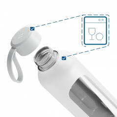 Szklana butelka na wodę 1 l Wessper B1 Borosilicate White – szczelna, bez BPA, z miarką