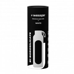 Szklana butelka na wodę 1 l Wessper B1 Borosilicate White – szczelna, bez BPA, z miarką