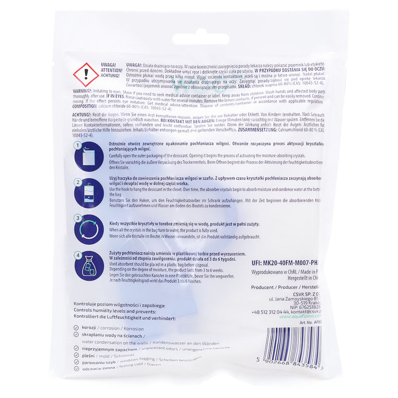 Pochłaniacze wilgoci z wieszakiem Aquafloow Filler 3x500ml Pochłaniacze wilgoci z wieszakiem Aquafloow Filler 3x500ml