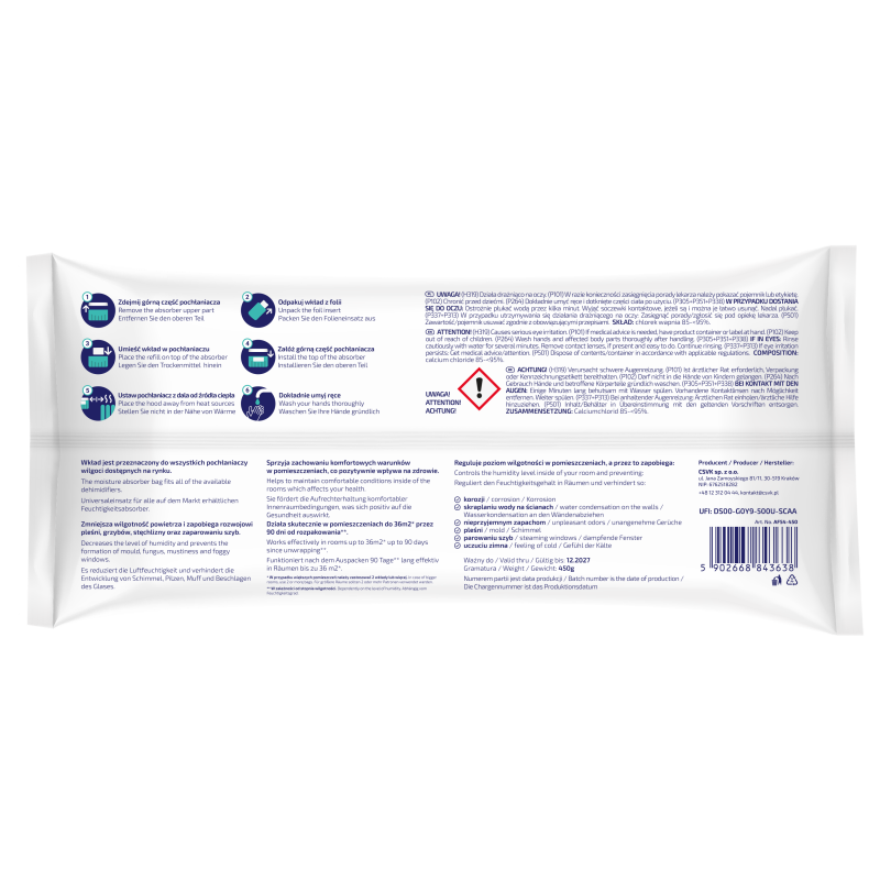 Wkłady do pochłaniacza wilgoci Aquafloow Refiller 10x450g Wkłady do pochłaniacza wilgoci Aquafloow Refiller 10x450g