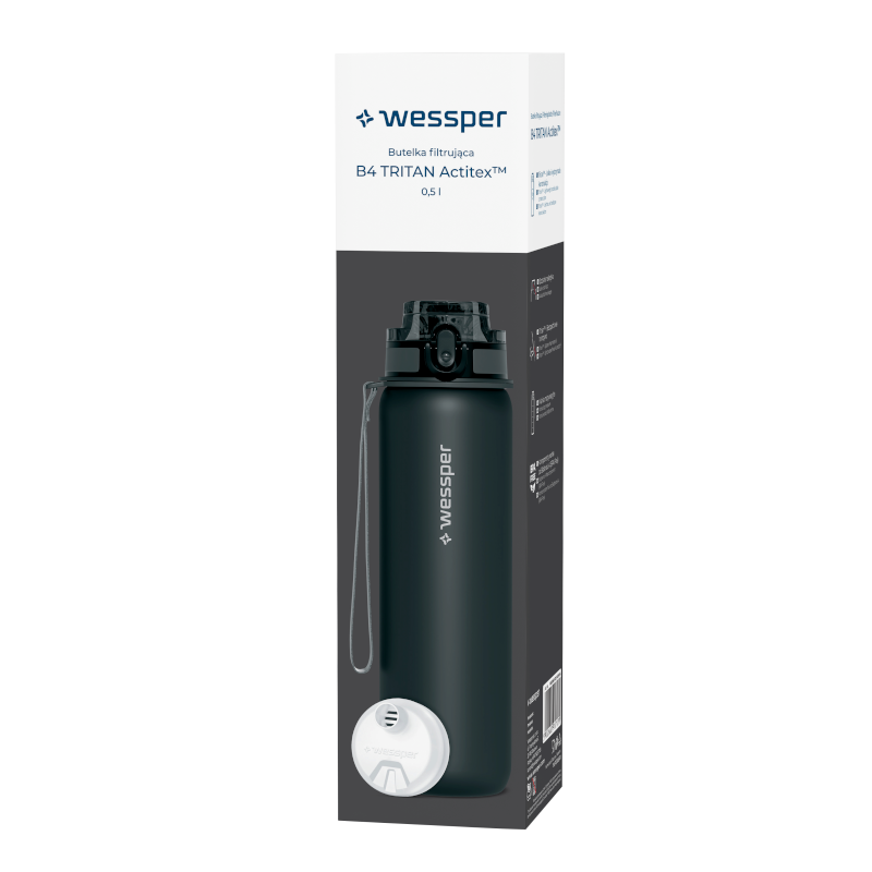 Butelka filtrująca Wessper B4 500 ml Tritan BPA Free szara – bidon z filtrem do wody