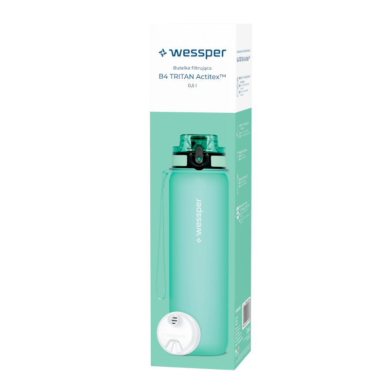 Butelka filtrująca Wessper B4 500 ml Tritan BPA Free miętowa – bidon z filtrem do wody