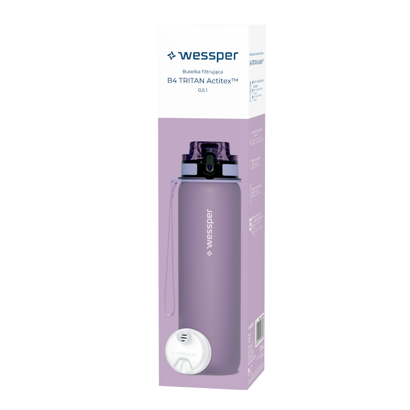 Butelka filtrująca Wessper B4 500 ml Tritan BPA Free lawendowa – bidon z filtrem do wody