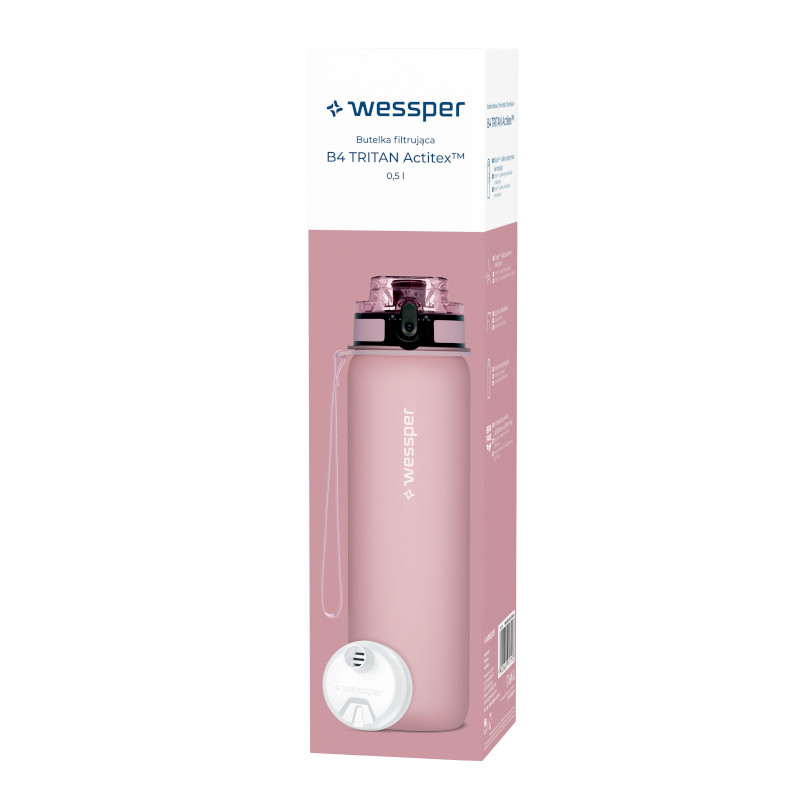 Butelka filtrująca Wessper B4 500 ml Tritan BPA Free różowa – bidon z filtrem do wody