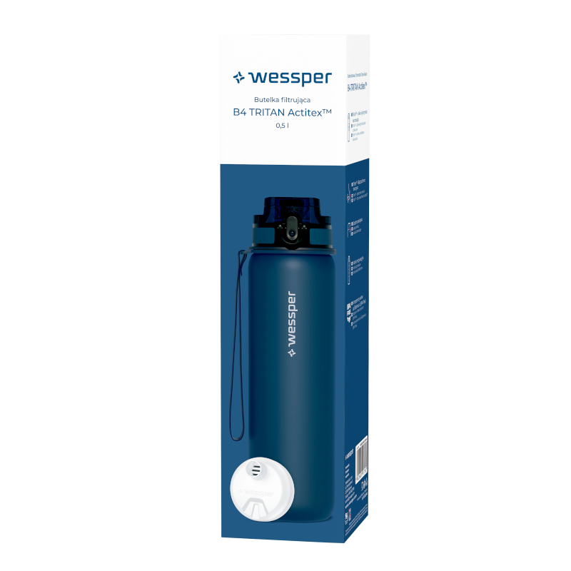 Butelka filtrująca Wessper B4 500 ml Tritan BPA Free niebieska – bidon z filtrem do wody