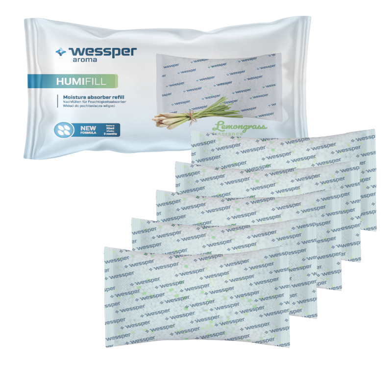 Wkład o zapachu trawy cytrynowej do pochłaniacza wilgoci Wessper Aroma Humifill 5x250 g