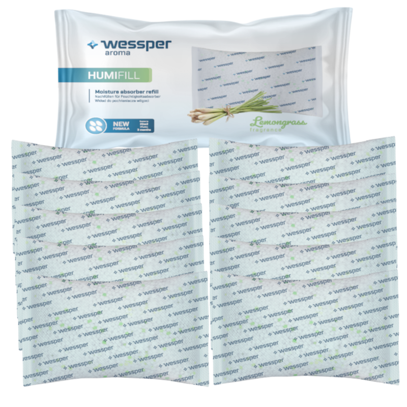 Wkład o zapachu trawy cytrynowej do pochłaniacza wilgoci Wessper Aroma Humifill 10x250 g