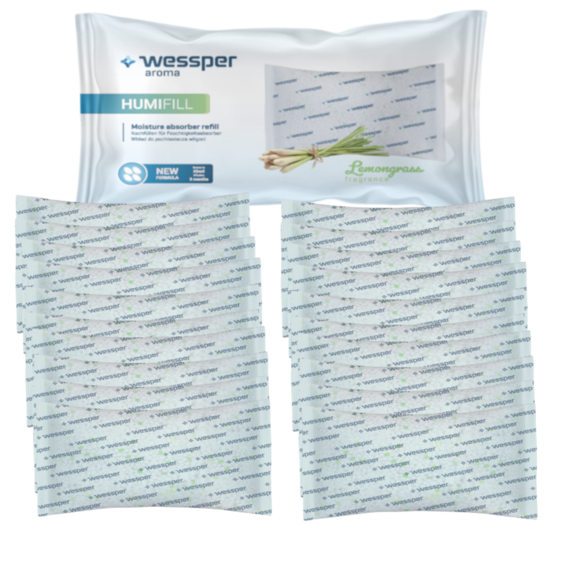 Wkład o zapachu trawy cytrynowej do pochłaniacza wilgoci Wessper Aroma Humifill 20x250 g