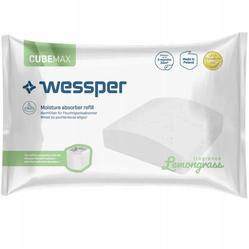 Uniwersalna tabletka (kostka) Wessper Cubemax o zapachu trawy cytrynowej do pochłaniacza wilgoci - 5 sztuk