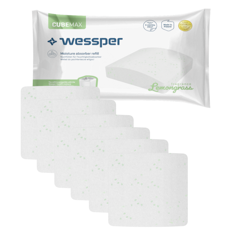 Uniwersalna tabletka (kostka) Wessper Cubemax o zapachu trawy cytrynowej do pochłaniacza wilgoci - 5 sztuk