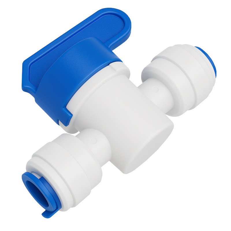 Zawór kulowy przelotowy 2x 1/4" – do wężyka 6,4 mm w filtrach RO, lodówkach i kostkarkach Zawór kulowy przelotowy 2x 1/4" – do wężyka 6,4 mm w filtrach RO, lodówkach i kostkarkach