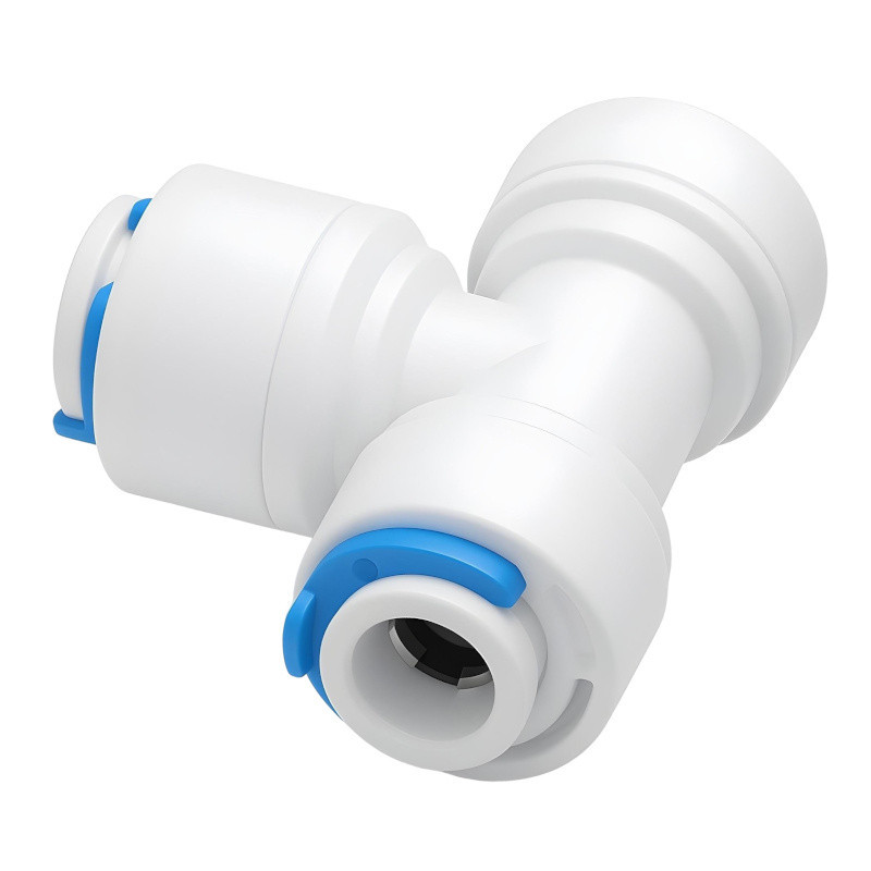 Złączka trójnik 1/4" QC – szybkozłączka do wężyka 6,4 mm w filtrach RO, lodówkach i kostkarkach Złączka trójnik 1/4" QC – szybkozłączka do wężyka 6,4 mm w filtrach RO, lodówkach i kostkarkach