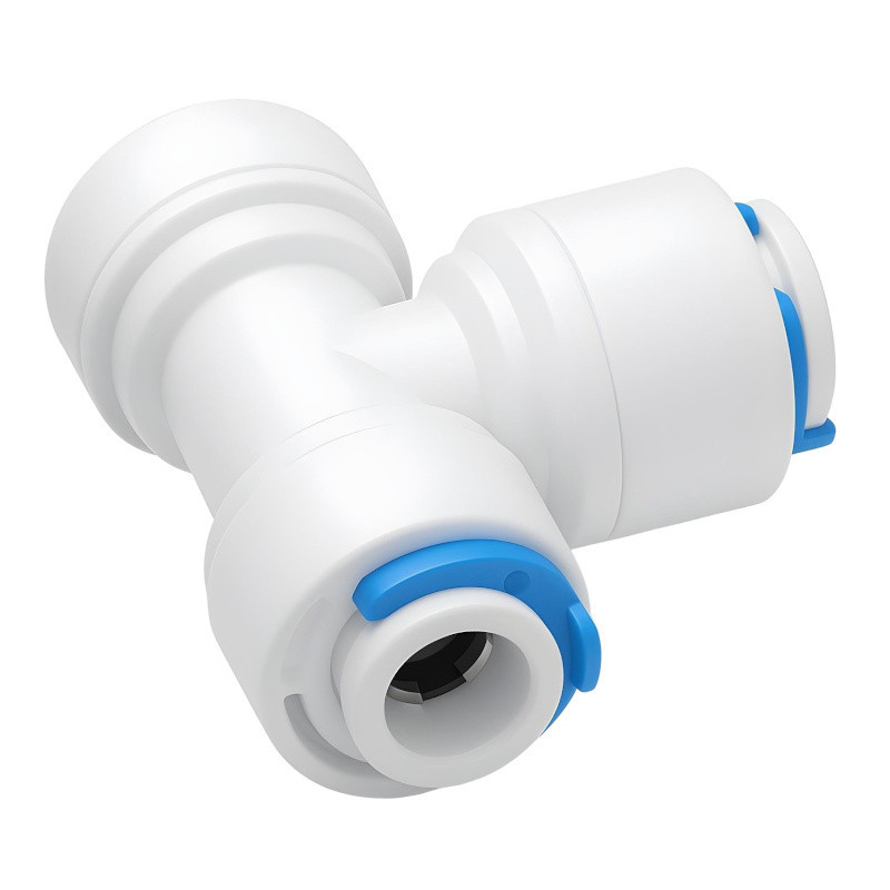 Złączka trójnik 1/4" QC – szybkozłączka do wężyka 6,4 mm w filtrach RO, lodówkach i kostkarkach Złączka trójnik 1/4" QC – szybkozłączka do wężyka 6,4 mm w filtrach RO, lodówkach i kostkarkach