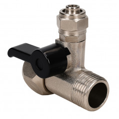 Mosiężne przyłącze 1/2" z zaworem i wyjściem 1/4" – do filtrów RO, lodówek i kostkarek