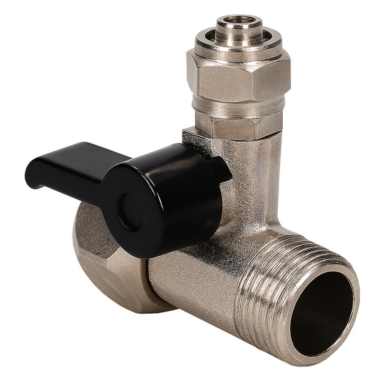 Mosiężne przyłącze 1/2" z zaworem i wyjściem 1/4" – do filtrów RO, lodówek i kostkarek