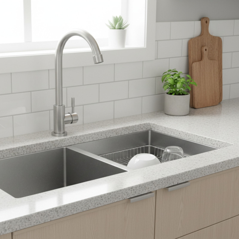 Bateria kuchenna Aquafloow ze stali nierdzewnej szczotkowanej z przyłączem do filtra wody Bateria kuchenna Aquafloow ze stali nierdzewnej szczotkowanej z przyłączem do filtra wody