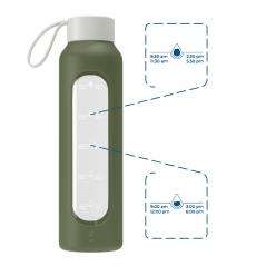 Szklana butelka na wodę 0,5 l Wessper B1 Borosilicate Olive – szczelna, bez BPA, z miarką