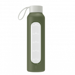 Szklana butelka na wodę 0,5 l Wessper B1 Borosilicate Olive – szczelna, bez BPA, z miarką