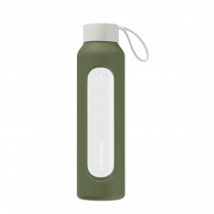 Szklana butelka na wodę 0,5 l Wessper B1 Borosilicate Olive – szczelna, bez BPA, z miarką