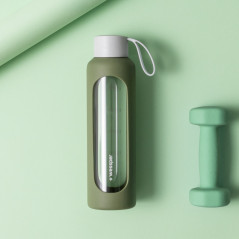 Szklana butelka na wodę 0,5 l Wessper B1 Borosilicate Olive – szczelna, bez BPA, z miarką