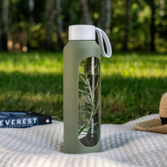 Szklana butelka na wodę 0,5 l Wessper B1 Borosilicate Olive – szczelna, bez BPA, z miarką
