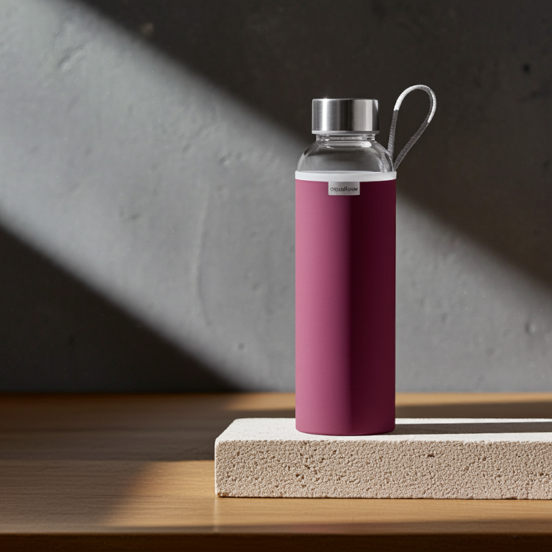 Szklana butelka na wodę w burgundowym, neoprenowym etui AquaFloow 700 ml Szklana butelka na wodę w burgundowym, neoprenowym etui AquaFloow 700 ml
