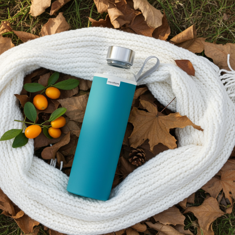 Szklana butelka na wodę w ciemnoniebieskim, neoprenowym etui AquaFloow 700 ml Szklana butelka na wodę w ciemnoniebieskim, neoprenowym etui AquaFloow 700 ml