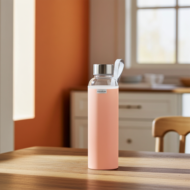 Szklana butelka na wodę w różowym, neoprenowym etui AquaFloow 700 ml Szklana butelka na wodę w różowym, neoprenowym etui AquaFloow 700 ml