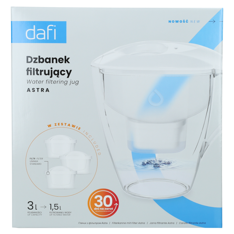 Dzbanek filtrujący Dafi Astra 3l biały z wkładem filtrującym Dafi Unimax Dzbanek filtrujący Dafi Astra 3l biały z wkładem filtrującym Dafi Unimax
