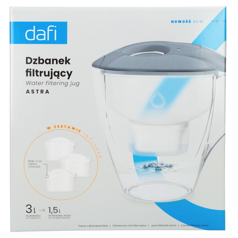 Dzbanek filtrujący Dafi Astra 3l szary z wkładem filtrującym Dafi Unimax Dzbanek filtrujący Dafi Astra 3l szary z wkładem filtrującym Dafi Unimax