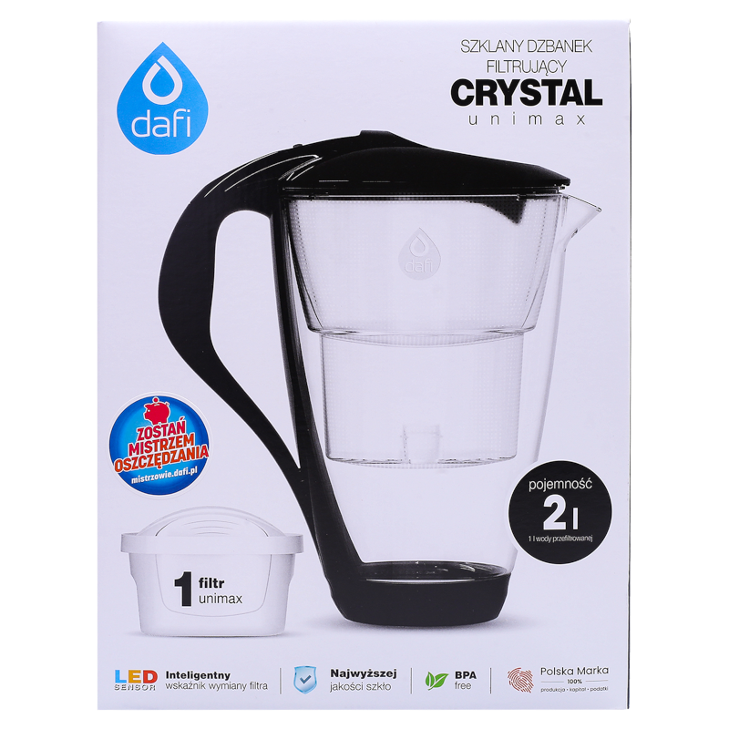 Dzbanek filtrujący szklany Dafi Crystal 2 l, czarny + wkład filtrujący Dzbanek filtrujący szklany Dafi Crystal 2 l, czarny + wkład filtrujący