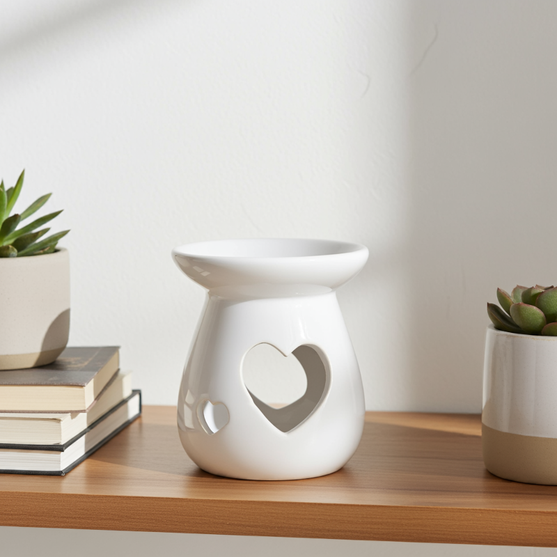 Ceramiczny, biały kominek zapachowy do wosków i olejków 11x9 cm Ceramiczny, biały kominek zapachowy do wosków i olejków 11x9 cm