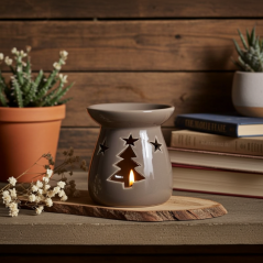 Ceramiczny, brązowy kominek zapachowy do wosków i olejków 11x9 cm