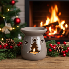 Ceramiczny, brązowy kominek zapachowy do wosków i olejków 11x9 cm