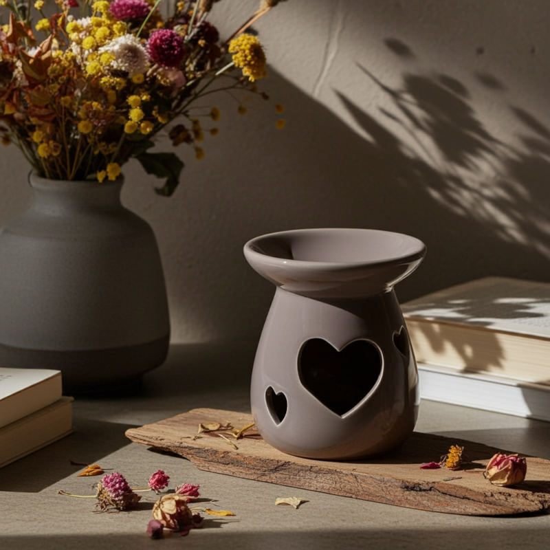 Ceramiczny, brązowy kominek zapachowy do wosków i olejków 11x9 cm