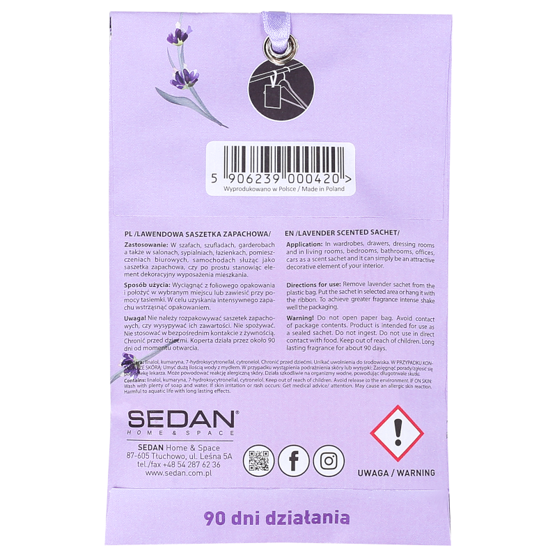 Zawieszka, saszetka lawendowa do szaf i pomieszczeń Sedan