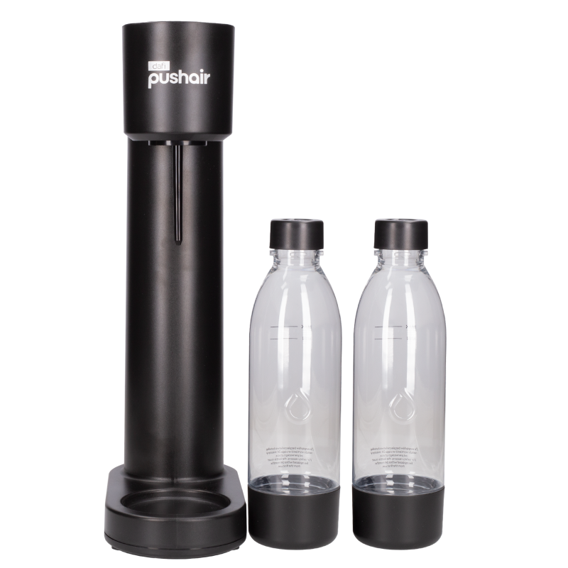 Saturator do gazowania wody Dafi Pushair czarny w zestawie z 2 butelkami