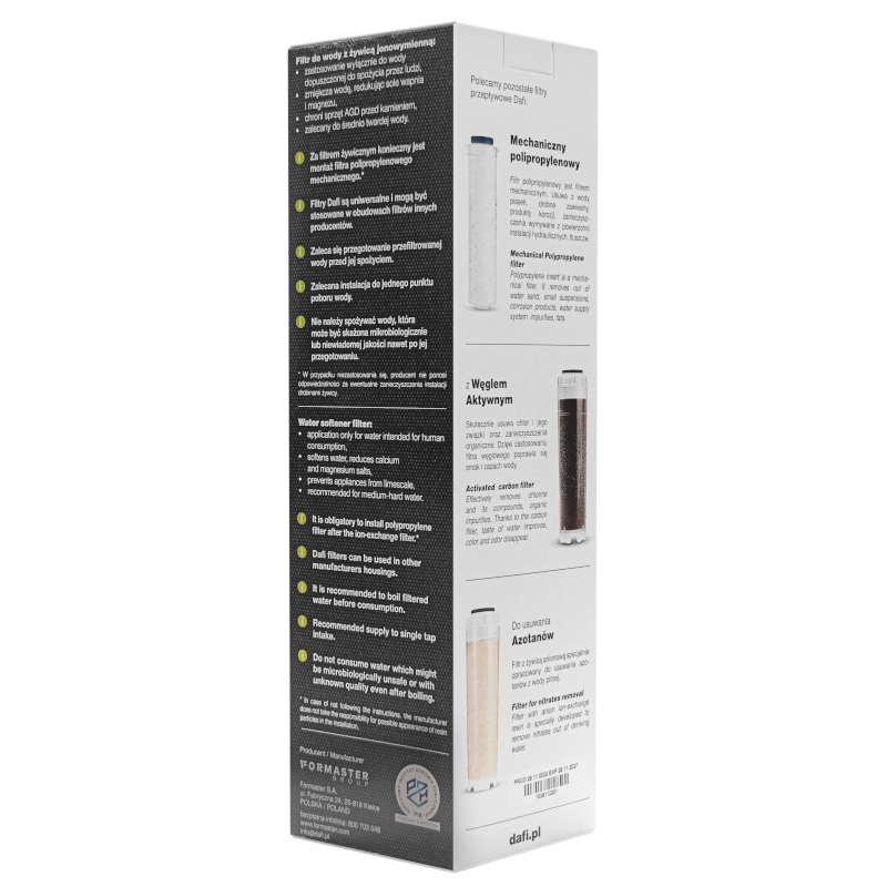 Filtr do wody zmiękczający, przepływowy z żywicą jonowymienną Dafi Filtr do wody zmiękczający, przepływowy z żywicą jonowymienną Dafi