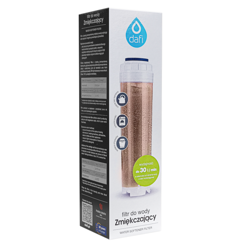 Filtr do wody zmiękczający, przepływowy z żywicą jonowymienną Dafi Filtr do wody zmiękczający, przepływowy z żywicą jonowymienną Dafi