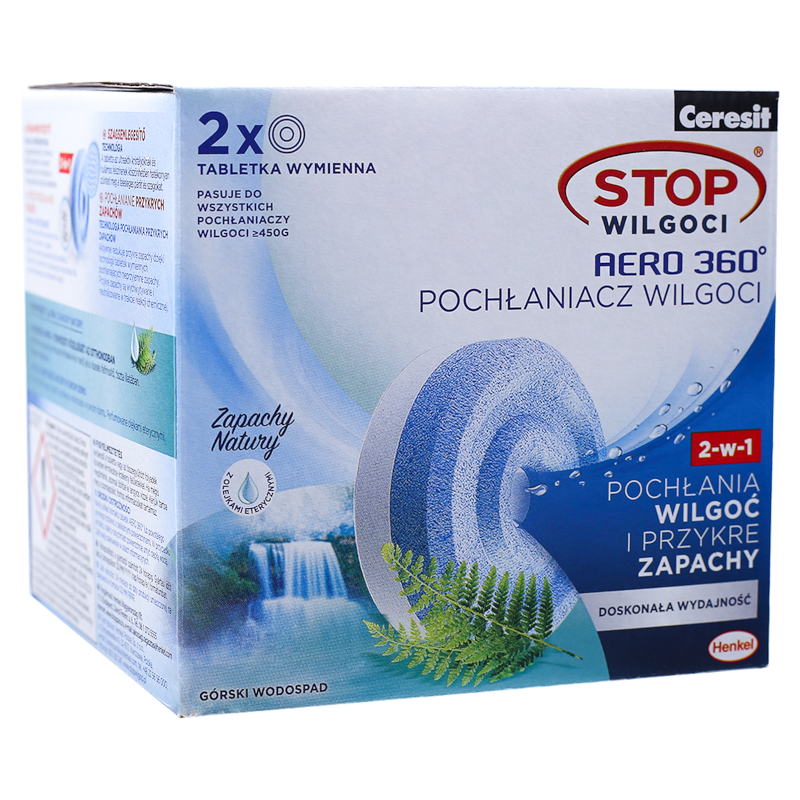 Tabletki do pochłaniacza wilgoci Ceresit Aero 360 górski wodospad - 2x450 g Tabletki do pochłaniacza wilgoci Ceresit Aero 360 górski wodospad - 2x450 g